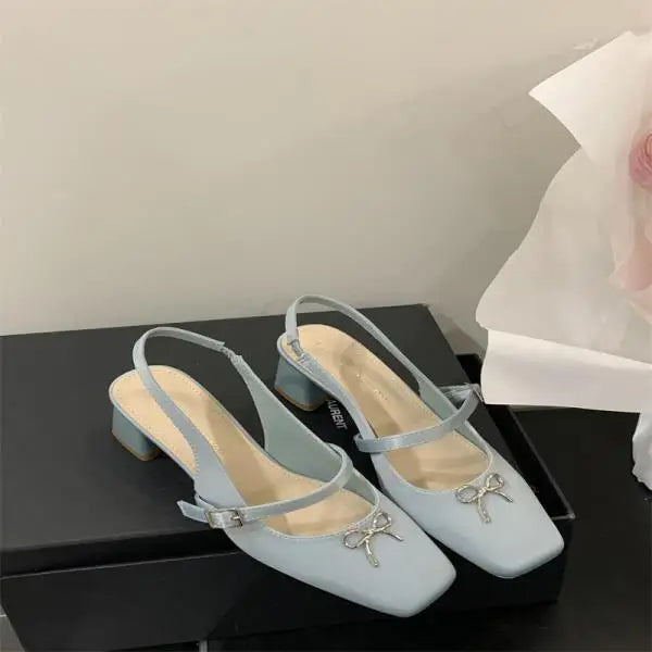 Cyflymder  Sandals Straps Comfort Shoes for Women Square Toe All-Match Shallow Mouth Suit Female Beige 2025 Summer Mary Jane Lace Up Bow Po