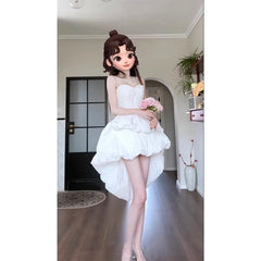 Cyflymder  Irregular White Mini Dress Women Fashion Birthday Party Prom Luxury Sexy Straps Dress Summer Korean Bodycon Design Vestidos New