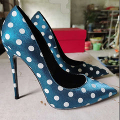 Cyflymder  New peacock blue silk high heels with pointed toe, shallow mouth, thin heel, 12CM sexy French single shoes for women