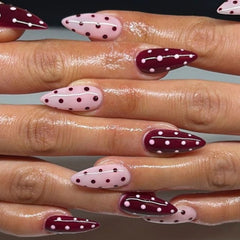 Cyflymder  Bowknot Pearl French Brown Wearable Nail Art White Round Polka Dot Fake Nails Detachable Finished False Nails Press on Nails