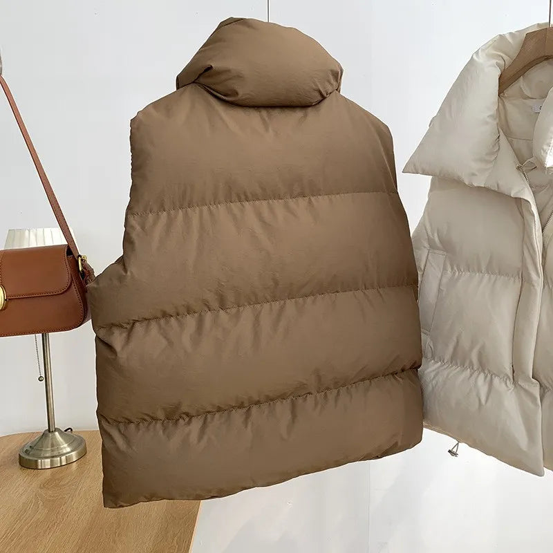 Cyflymder New Warm Autumn Winter Women Short Vest Coat Pockets Casual Fashion Sleeveless Jacket Solid Waistcoat For Female