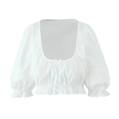 Cyflymder  French Suit Women's New Short Square Neck Puff Sleeve Waist Top, High-Waisted Long Skirt
