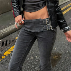 Cyflymder   Punk Low Waist Flare Stretch Jeans Y2k Streetwear Denim Pants Women's Casual Skinny Trousers Aesthetic All match 2026