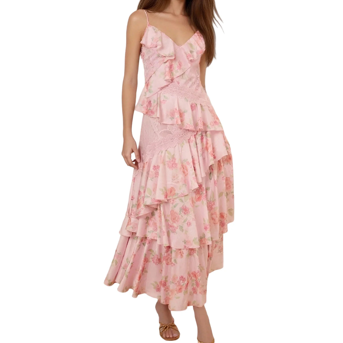 Cyflymder  Women s Boho Chic Maxi Dress with Off-Shoulder Ruffle Detail and Floral Print Sleeveless Spaghetti Strap V-Neck Backless