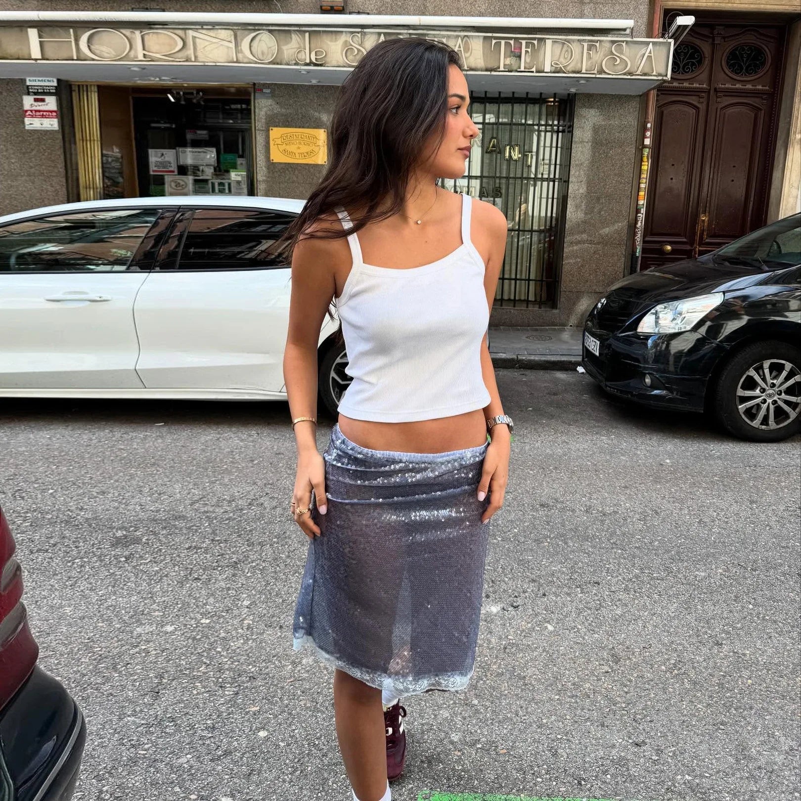 Cyflymder  Pink Glitter Skirts Women Fashion Sexy Sequins See Through Slim Skirts 2025 new summer Vintage Y2k Hot Girls Party Club Skirts