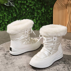 Cyflymder Women's Faux Fur Ankle Boots Chunky Platform Waterproof Snow Boots Women Silver Thick Plush Warm Winter Boots Shoes Woman 43