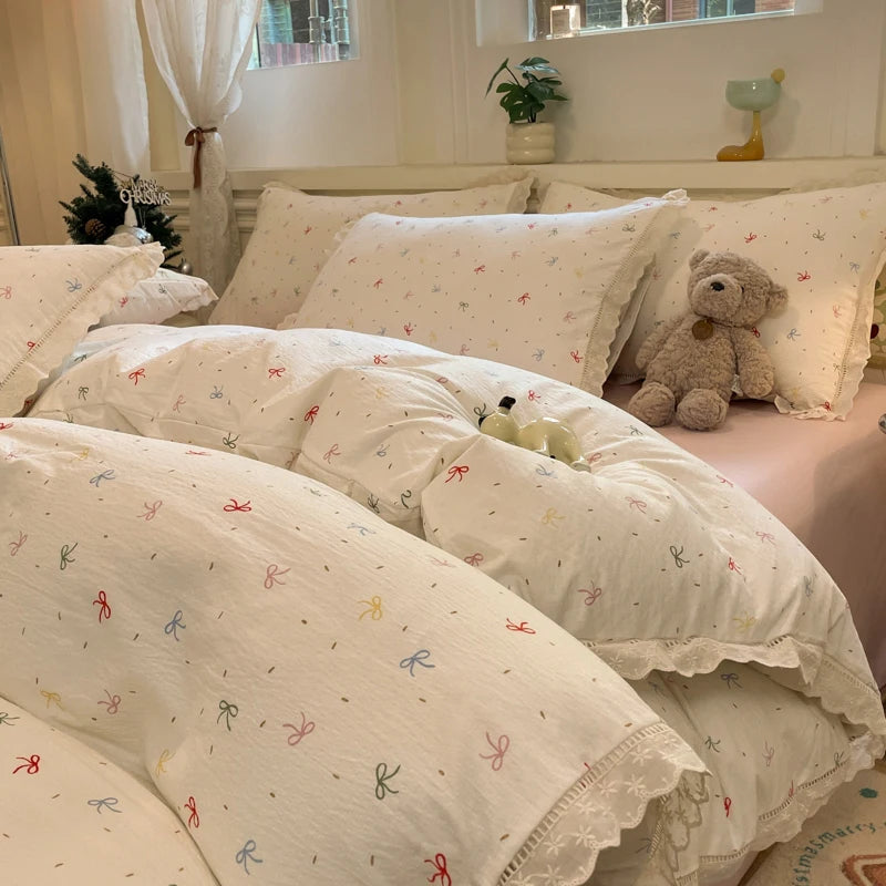 Cyflymder  INS Korean Style 2025 New Yungan Cotton Wrinkled Double-layer Yarn Lace Bedding Sets