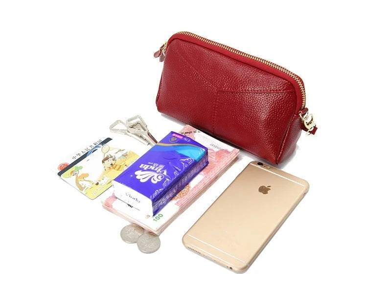 Cyflymder  Genuine Leather Women Wallet Long Zipper Wristlet Bag Chain messenger bag for female Cowhide Coin Purse Mobile phone bags