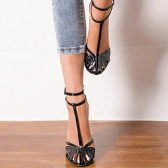 Cyflymder  High Heel Women Sandals Summer Black Stilettos Ankle Buckle Strap Ladies Casual Pumps PU Sexy Sandalias