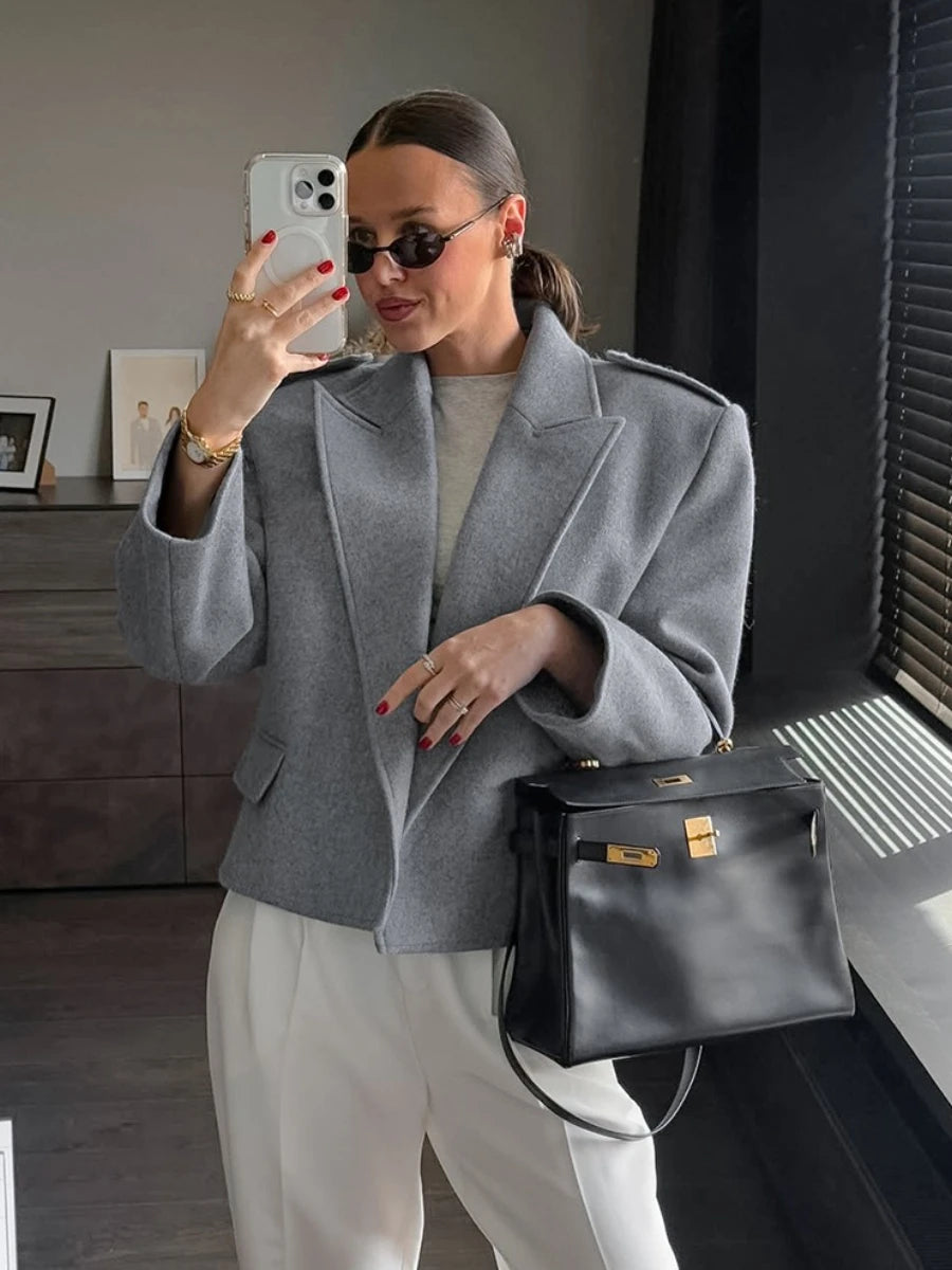 Cyflymder  Autumn Solid Wool Coats for Women Lapel Long Sleeve Temperament Fashionable Style Short Jacket Female Clothing New