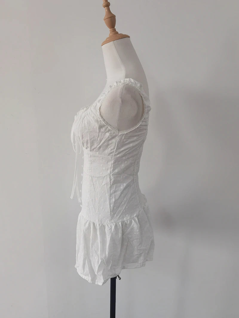 Cyflymder  Square Collar Slim Fit Dress for Women's Summer Sexy Lace-up A-line Strap Short Dress Fashion Female Clothes