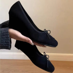 Cyflymder  Spring Retro-style Versatile Round Toe Low-cut Mary Jane Wedge Heels for Women