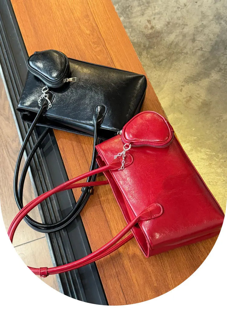 Cyflymder  Korean Long Handle Shoulder Bag, Large Capacity Women's Commuting Tote Bag, Fashionable and Elegant Wine Red Bridal Bag