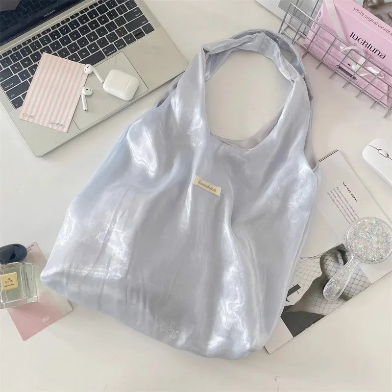 Cyflymder  Korean Elegant Y2k Aesthetic Chic Shoulder Handbags Glossy Tender Fairy Underarm Bag Trendy Fashion Casual Women Shopping Bags