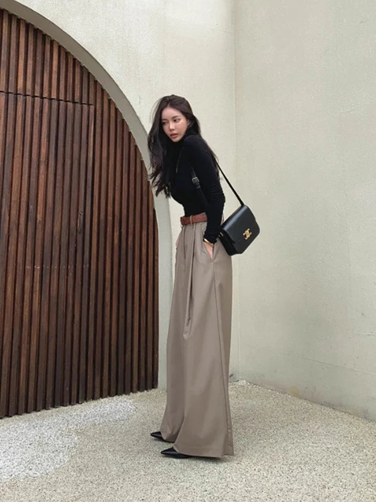 Cyflymder  Korean chic autumn new temperament pleated drape high waist loose versatile wide leg solid color casual pants 2025 New