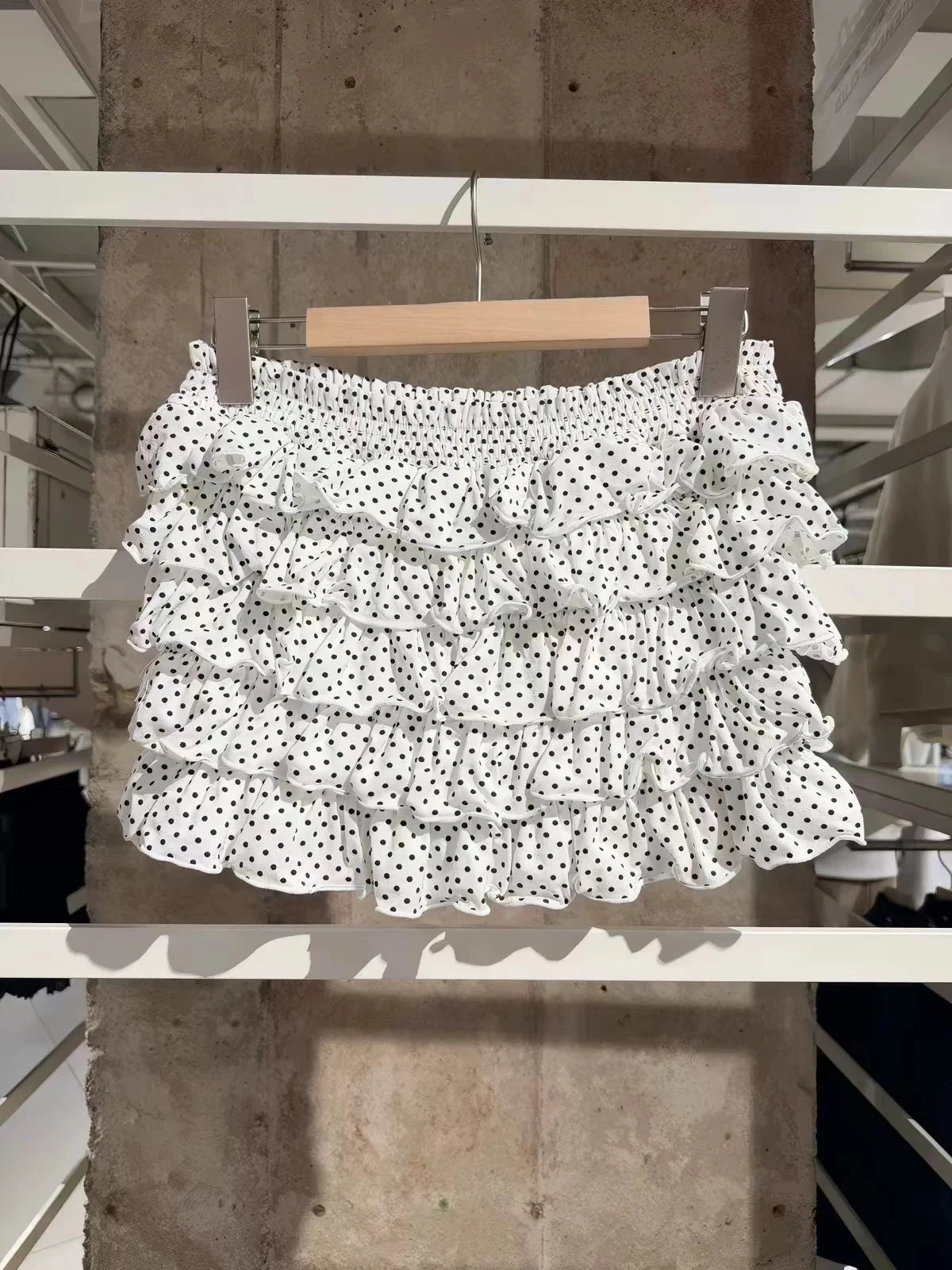Cyflymder  Polka Dot Tiered Skirts Women Summer Elastic Low Waist Lining Ruffles Short Faldas Vintage Sweet Ballet Preppy Style Skirt Y2K