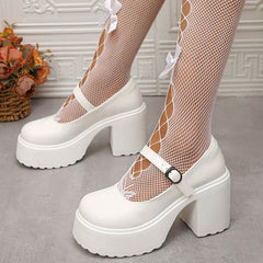 Cyflymder  White Platform High Heels Pumps Women Patent Leather Chunky Heeled Mary Jane Shoes Woman Round Toe Buckle Strap Student Shoes