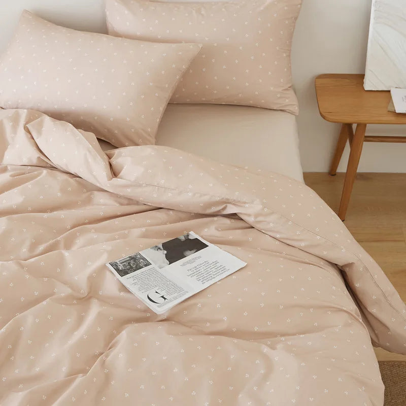 Cyflymder  Nordic Style Pure Cotton Solid Bedding Sets Luxury Skin-Friendly Duvet Cover Fitted Sheet Pillowcase Single Queen Size Quilt Set