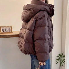 Cyflymder Women Korean Cotton Parkas Hooded Winter Oversize Coat Thick Warm Loose Puffer Jacket Female Solid Fashion Zipper Outwear