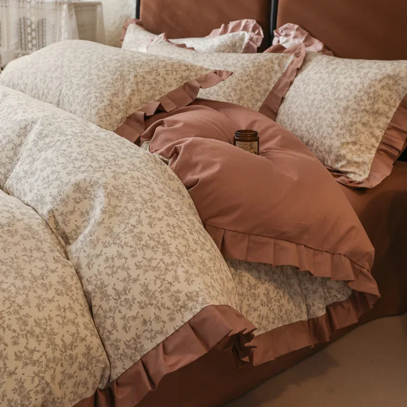 Cyflymder  Princess Double-Layer Yarn Pure Cotton Bedding Set Skin Friendly Duvet Cover Kit for All Seasons Home Dormitory Comforter Set