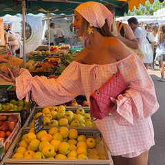 Cyflymder  Vintage Plaid Pajama Set Elegant Lady Off Shoulder Tops + Ruffle Shorts Women 2 Piece Lounge Outfit Loose Sleepwear