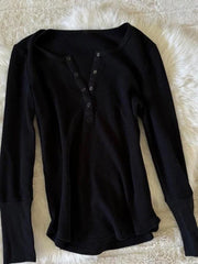 Cyflymder  Fashion retro Y2K millennial girl fitted V-neck black long-sleeved top for autumn, with a unique and exclusive style for women