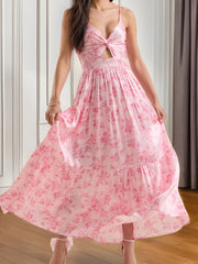 Cyflymder  Elegant Lace Sleeveless V-neck Maxi Dress with Floral Print Perfect for Summer Cocktail Parties and Events