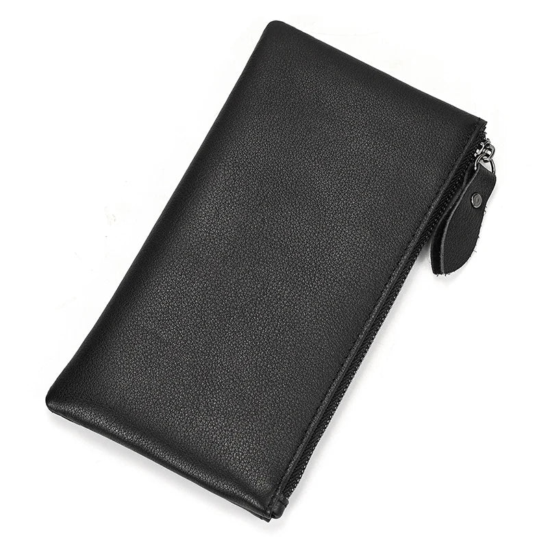 Cyflymder Men Women's Leather Purse Cellphone Pouch Iphone Bag Single Zipper Long Purse Slim Wallet for Coins Man Woman for Card Cash