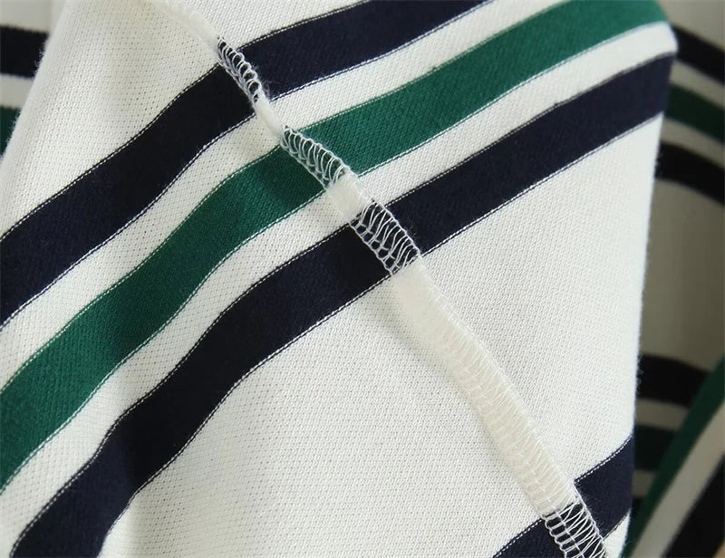 Cyflymder  Loose Fits Casual Street Sle T-irt  Collar Contrast Color Versatile Lazy Sli Top American Retro Striped