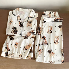 Cyflymder  Japanese Style INS Cute Dog Pyjamas Women's Short Sleeve Spring Summer Season Net Red Popular Homewear Three-piece Set
