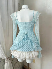 Cyflymder  Japanese Lolita Sweet 3 Piece Set Women 2000s Retro Mini Skirt Vintage Lace Sleeveless Vest Casual Short Cardigan Fashion Suit
