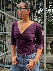 Cyflymder  Sexy V-Neck Mid Sleeve Women Top Fashion Solid Color Patchwork Backless Slim T-shirts Y2K Summer Streetwear Casual Tees