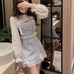 Cyflymder Japanese Sweet Lolita Dress Lace Women Bow Pink Kawaii Party Mini Dresses Female Blue Princess Korean Fashion Dresse Winter