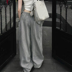 Cyflymder   Textured Woven Elastic Waist Pants Low Waist Striped  Wide Leg Trousers for Daily Summer Women Casual Straight Pant y2k