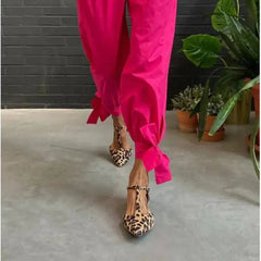 Cyflymder  Leopard Print Flat Heels Pointed Toe Shoes Ballet Women's Shoes Women Sandal