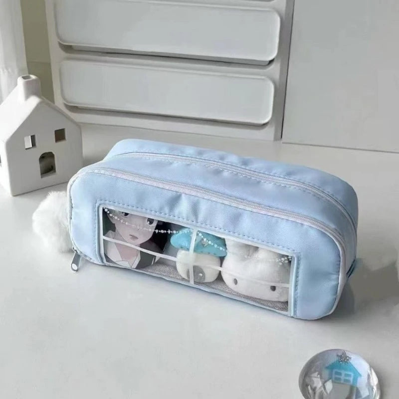 Cyflymder  Simplicity Korean Fashion Sweet Pencil Case for Kids Solid Color Cute Stationery Storage Large Capacity Pen Bag School Supplies