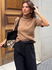 Cyflymder   Women's Winter Basic Sweater Pullover Retro High Neck Short Sleeve Jumpers Street Casual Office Commute Knit Pullovers