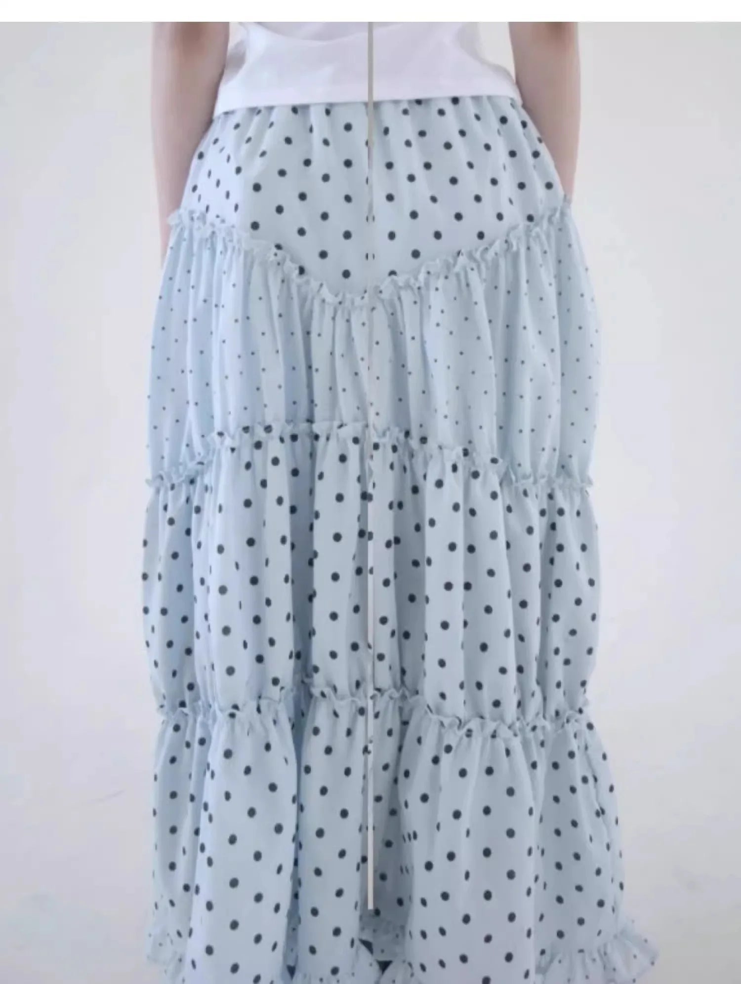 Cyflymder  Oxygen Girl Retro Polka Dot f-length Skirt with Pleated Lace Elastic Waist A-line Mid-length Commute Sle Summer 2025