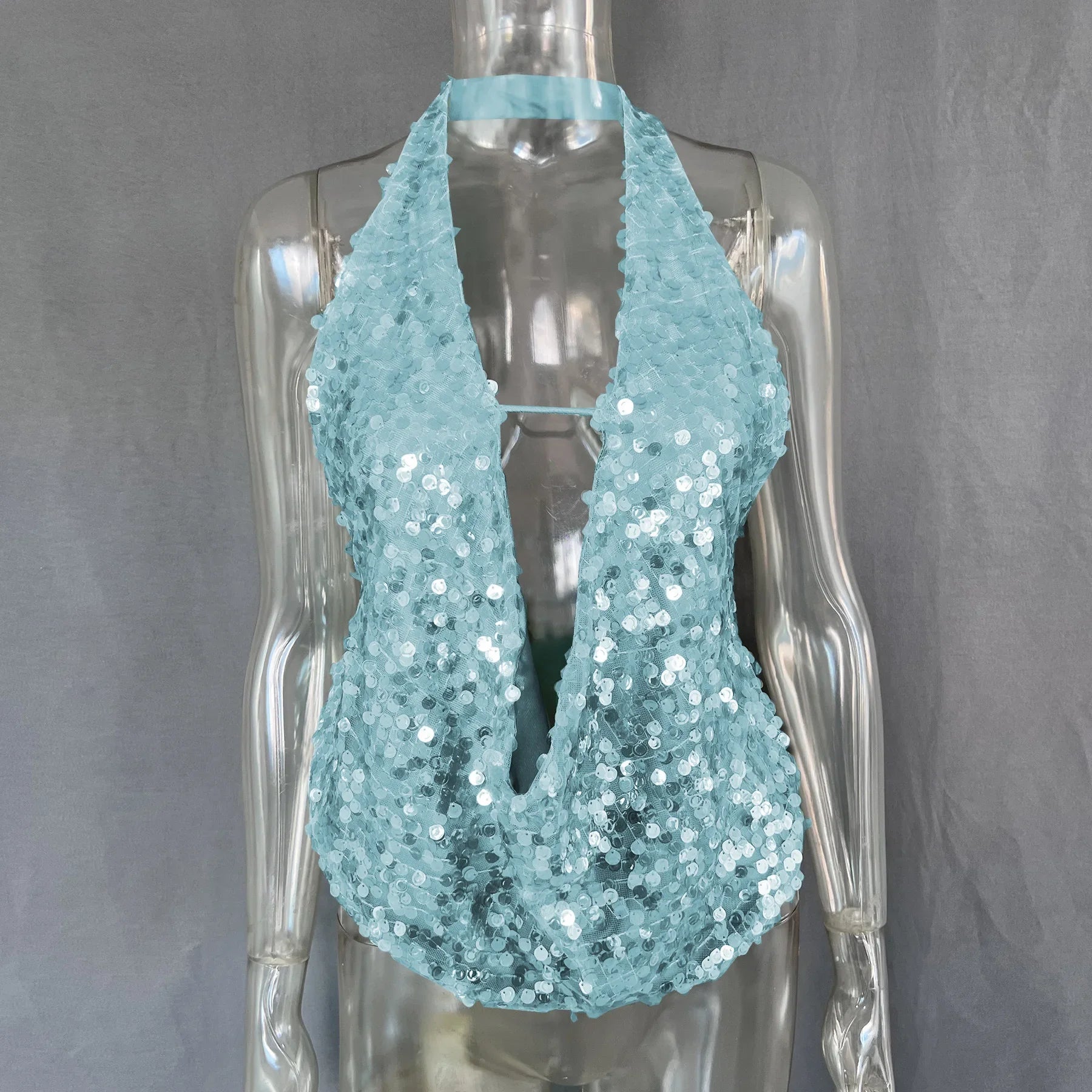 Cyflymder  Sexy Deep V Neck Beach Tank Top Hot Girls Summer Sequins Splicing Sleeveless Top Women Holiday Sexy Backless Camisole