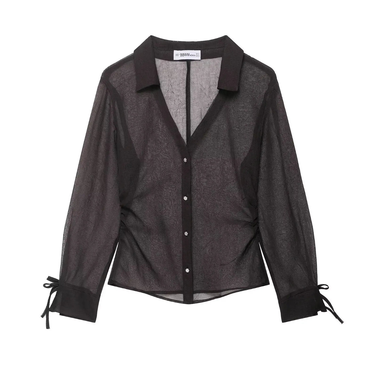 Cyflymder  Women's Sexy V-Neck Slim Fit Shirt Single-Breasted Long Sleeve High-Low Hem for Spring/Summer Street Style
