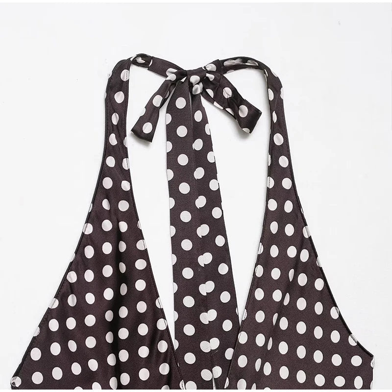 Cyflymder  Polka Dot Halter Backless Long Dress Women Off Shoulder V-neck Scarf Sexy Sleeveless Dresses 2025 Summer Street Holiday Robe
