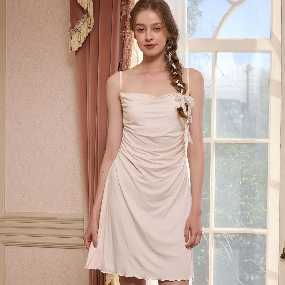 Cyflymder   Summer new swinging collar small suspender nightdress Modal with chest pad non-removable pleated design side split loungewear