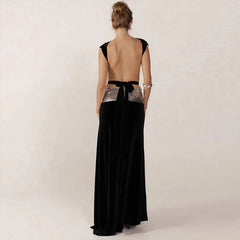 Cyflymder  Elegant Shiny Splicing Slim Suit Fashion O-neck Cross Hollow Tops & Long Skirt Set Women Casual Sleeveless Solid 2 Piece Outfits