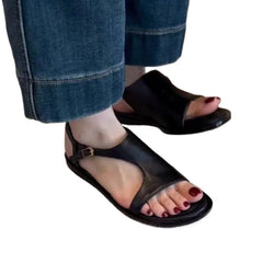 Cyflymder  NEW Summer Women Sandals Split Leather Shoes for Women Open Toe Low Heel Shoes Concise Gladiator Sandals Retro Handmade Shoes