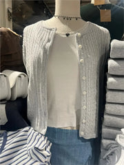Cyflymder  Solid Basic Cotton Long Sleeve Knitted Cardigan Women Simple O-neck Casual Preppy Style Jumper Sweet Prepppy Style Sweater Top