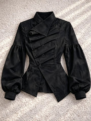 Cyflymder  Retro Dark Gothic Women's Collar Shirt Lantern Bubble Long Sleeve Harajuku Diagonal Button Fold Waist Y2K Street Top Harajuku
