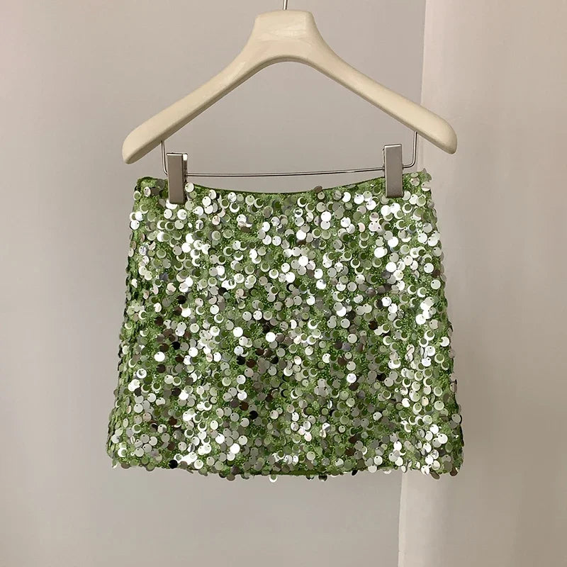 Cyflymder  Women Summer Sequin Skirt Fashion Party Retro Shiny Sequin Fitted Skirt Sexy High-Waisted Evening Female Sequin Skirt