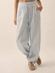 Cyflymder  Women s Floral Print High Waisted Palazzo Pants Lightweight Elastic Waist Wide Leg Trousers for Summer Beach Vacation