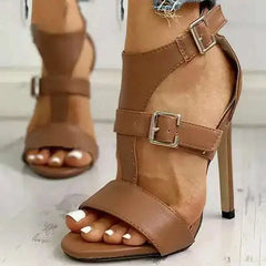 Cyflymder  Belt Buckle Peep Toe Sandals Stiletto Heel Women's Sandals Fashion Office Shoes