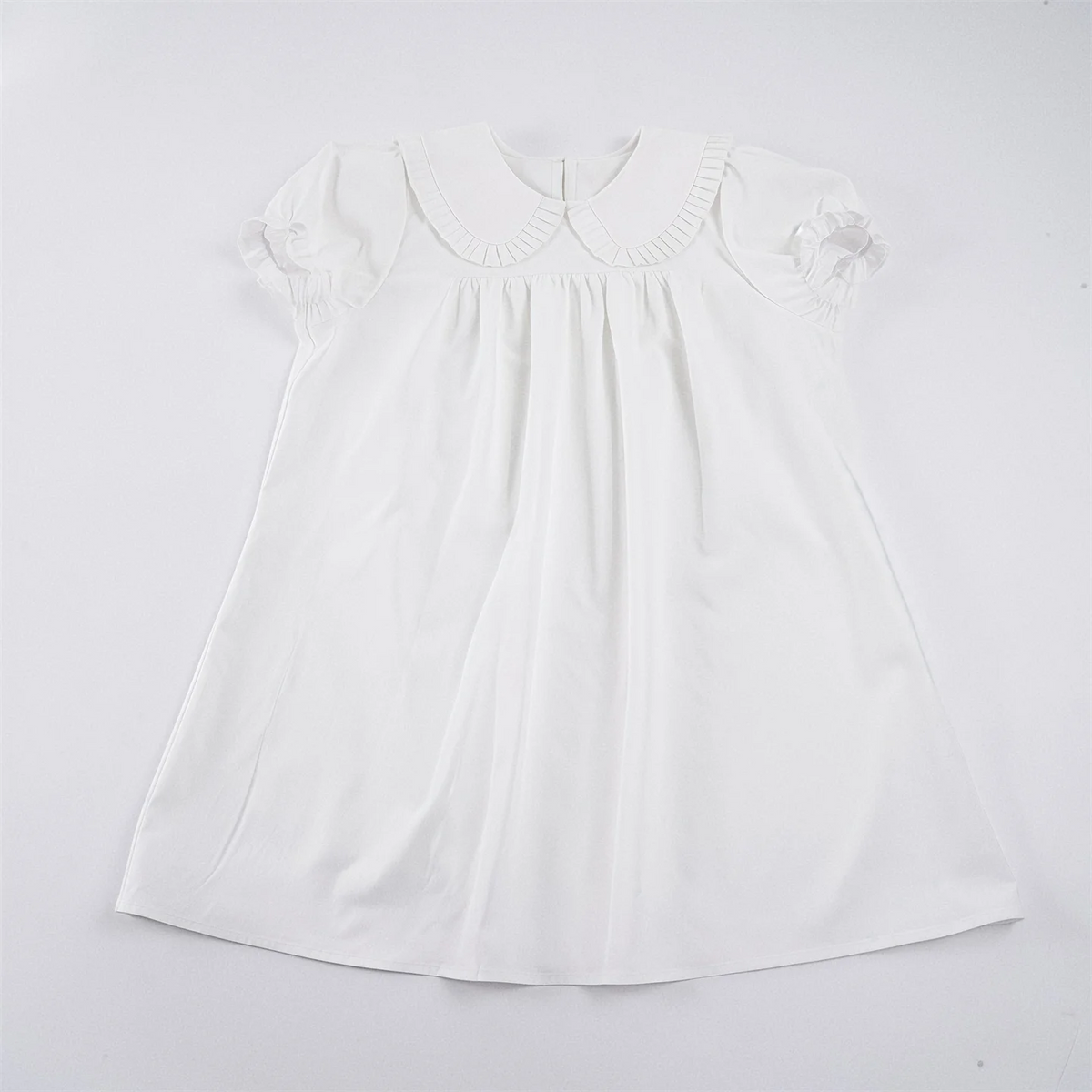 Cyflymder  Women Baby Doll Mini Dress Puff Sleeve White Ruffle A-Line Loose Fit Sweet Cute Casual Date Vacation Outfit Streetwear